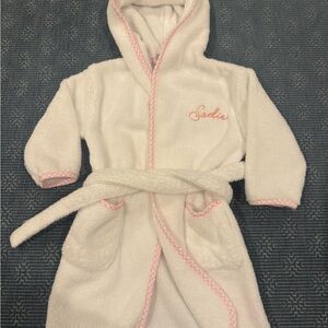 Weezie Embroidered “Sadie” White and Pink Hooded Bath Robe